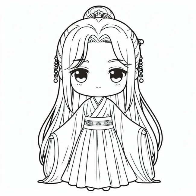 Tranh tô màu anime cổ trang xinh đẹp
