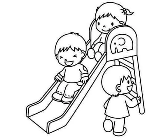 Bé trai và bé gái chơi cầu trượt