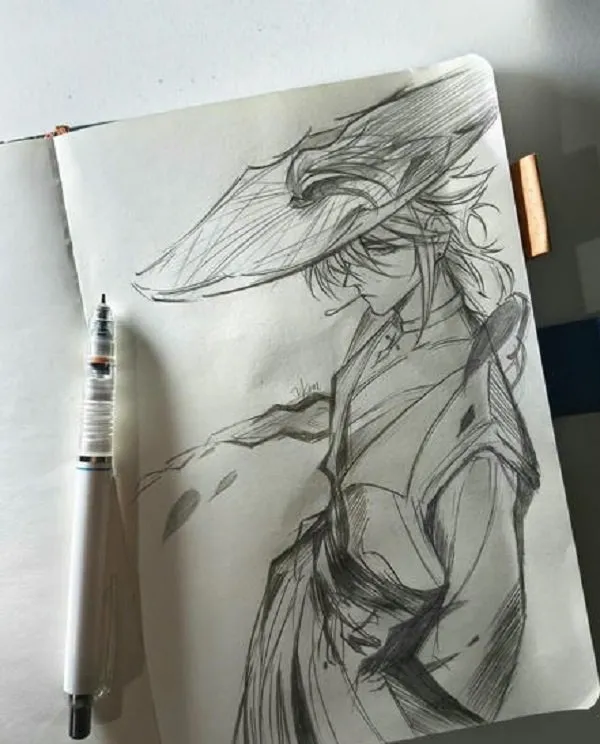Hình vẽ cặp đôi anime cổ trang trong trang phục cung đình sang trọng