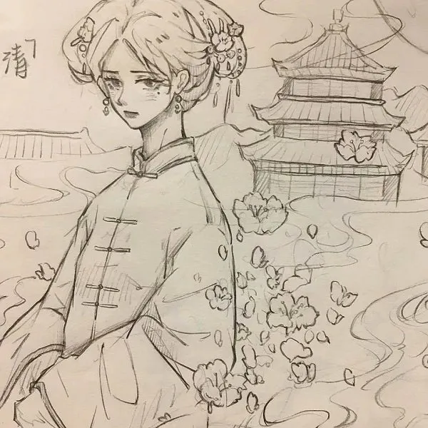Hình vẽ anime cổ trang nữ trong trang phục truyền thống Việt Nam