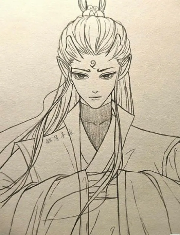 Tranh anime cổ trang nữ với trâm cài tóc tinh xảo, thể hiện nét quý phái