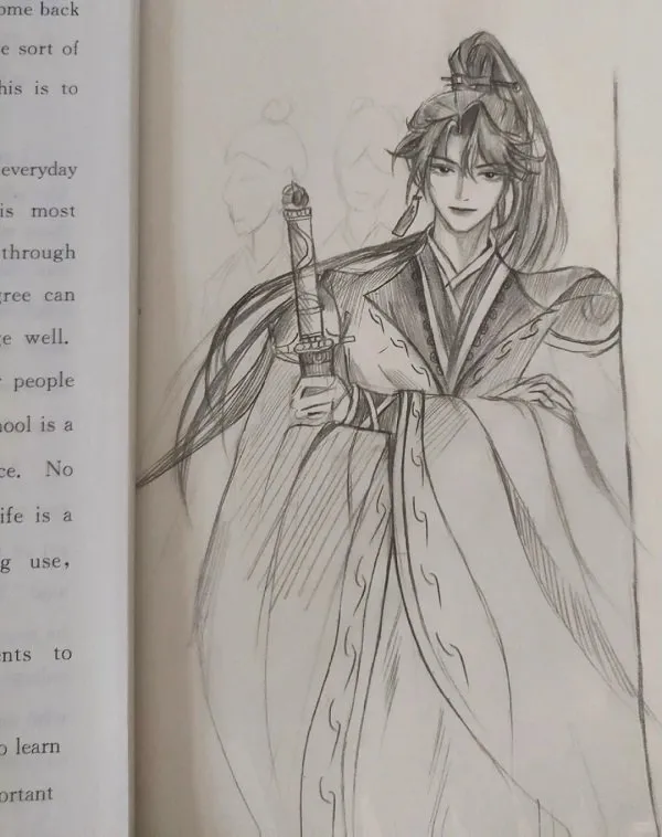 Hình vẽ nàng thơ anime cổ trang với ánh mắt mơ màng, đầy chất thơ