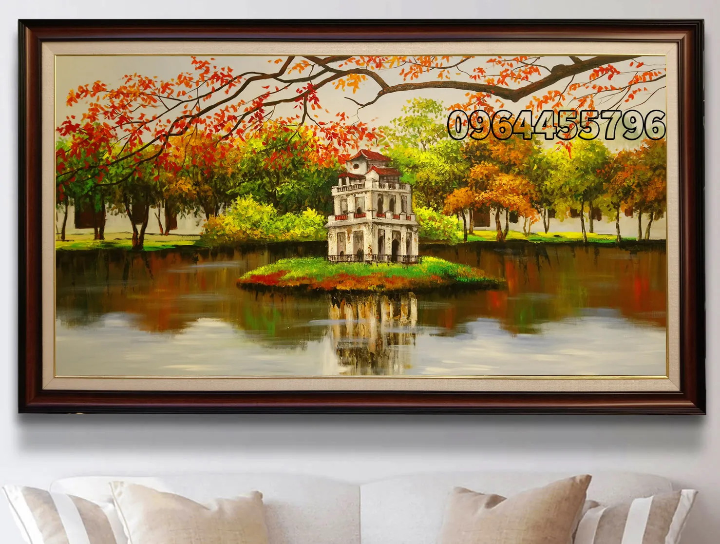 Tranh sơn dầu phong cảnh Hồ Gươm Hà Nội yên bình
