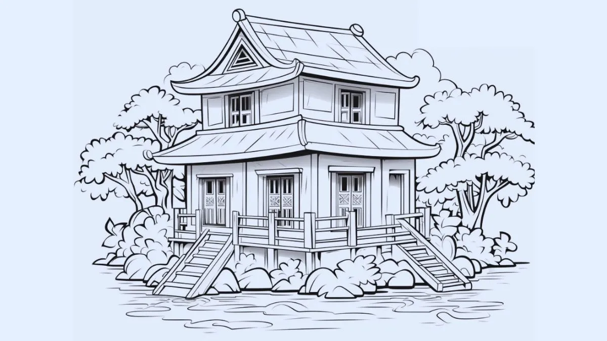 Ngôi nhà gần gũi trong tranh vẽ, gợi cảm giác thân thuộc