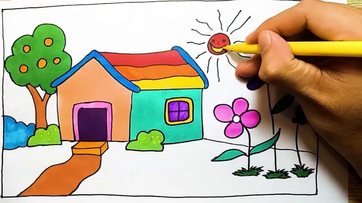 Chuẩn bị giấy bút trước khi vẽ tranh ngôi nhà ước mơ