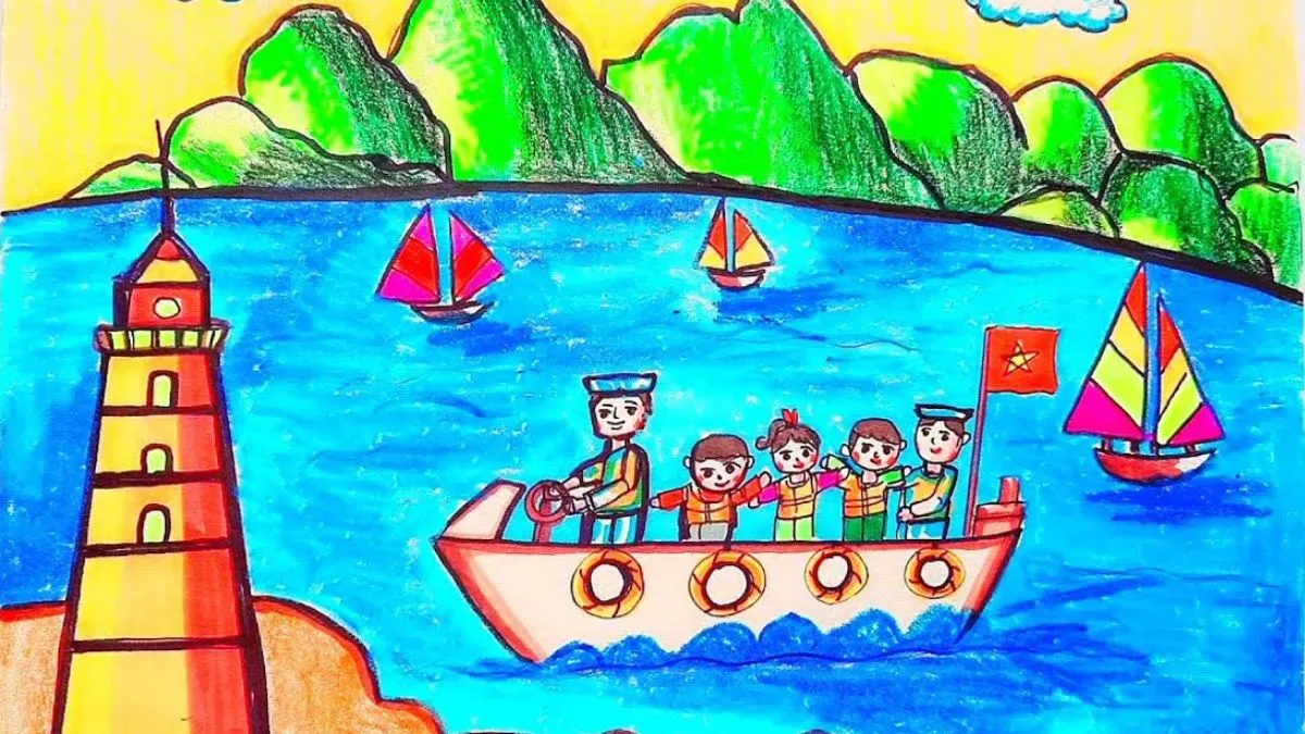 Tranh vẽ thể hiện hình ảnh biển đảo thiêng liêng trong trái tim người Việt