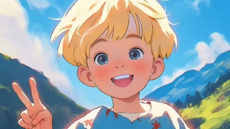 Vẽ anime nam với phông nền xanh, thể hiện sự tự do, phóng khoáng