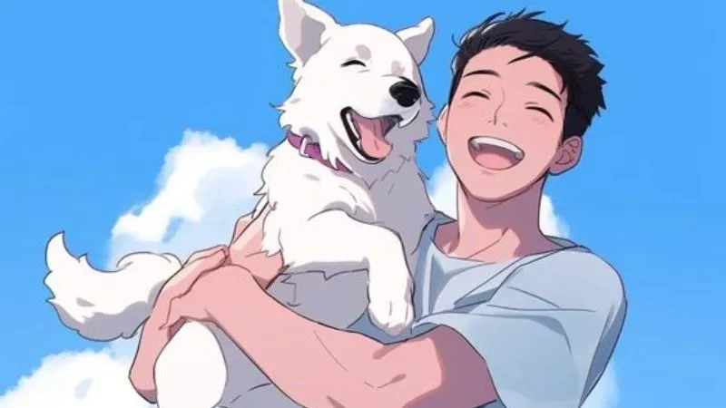 Hình ảnh nhân vật nam anime đơn giản cùng thú cưng dễ thương