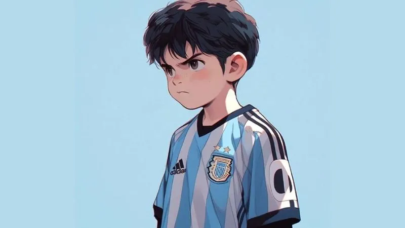 Cầu thủ anime nam với nét vẽ đơn giản, đáng yêu