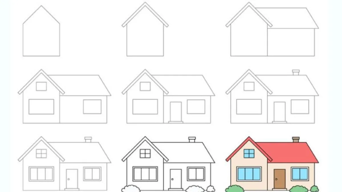 Các bước vẽ ngôi nhà cơ bản bằng các hình khối