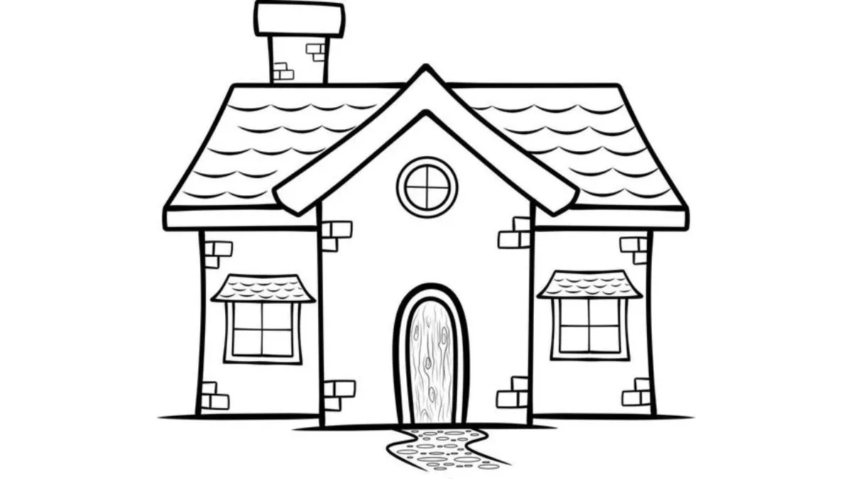 Mẫu vẽ ngôi nhà đẹp ngộ nghĩnh với ống khói
