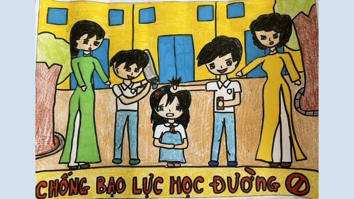 Hình tranh vẽ bạo lực học đường 4k