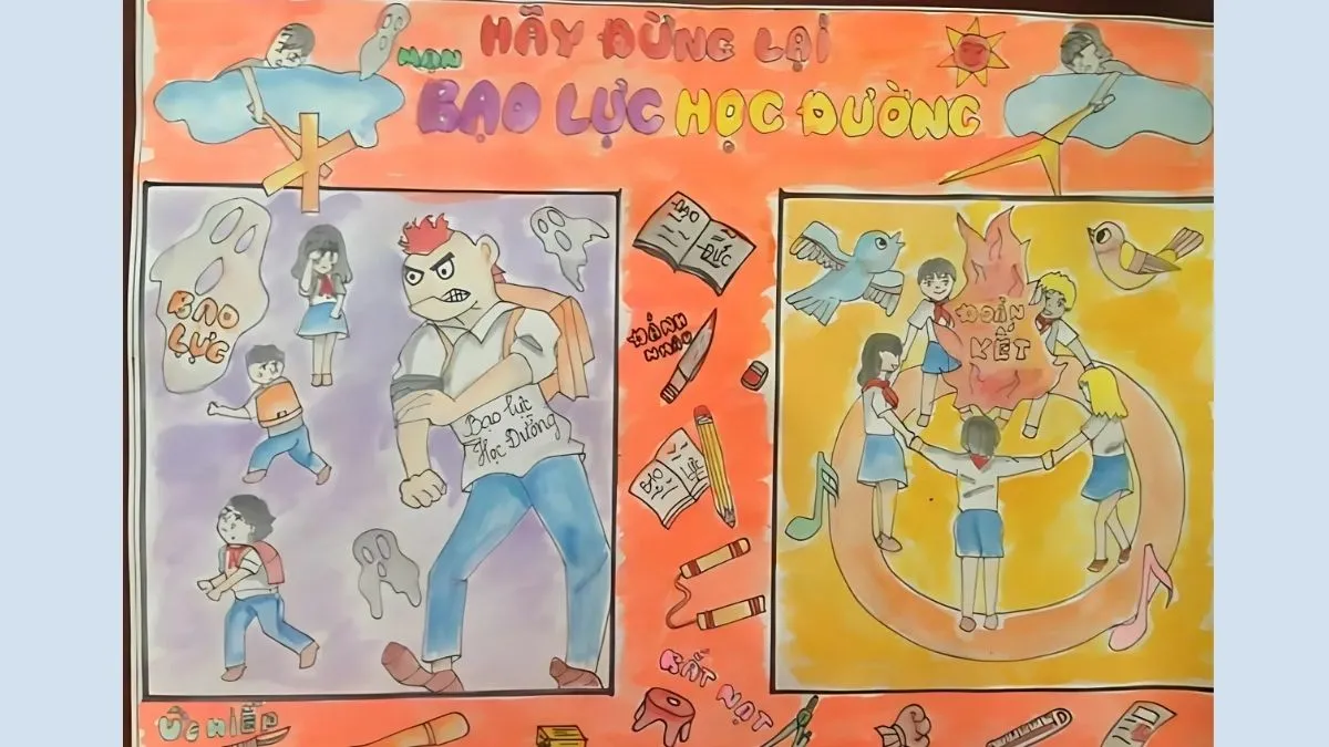 Mẫu tranh vẽ phòng chống bạo lực học đường ý nghĩa