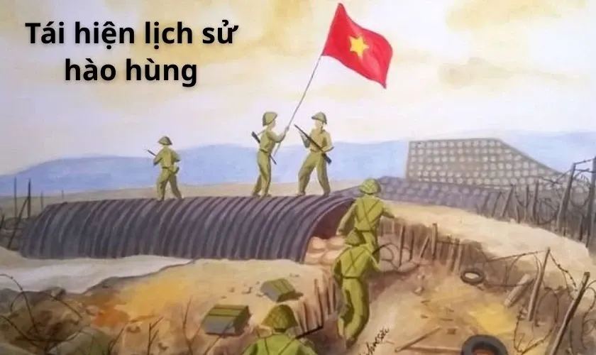 Học sinh trình bày tranh vẽ về chiến thắng Điện Biên Phủ, thể hiện lòng tự hào dân tộc