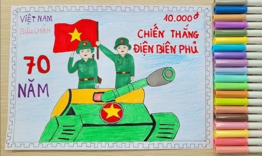 Ảnh tem bưu chính tái hiện khoảnh khắc chiến thắng Điện Biên Phủ