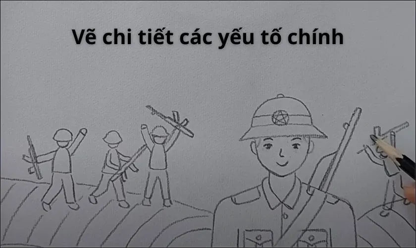 Vẽ chi tiết các nhân vật, vũ khí và địa hình trong tranh