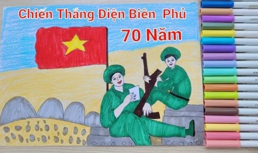 Tranh vẽ chiến thắng Điện Biên Phủ hào hùng năm 1954