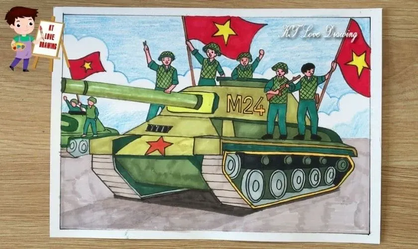 Tranh vẽ của họa sĩ khắc họa khí thế hào hùng của quân dân trong chiến dịch