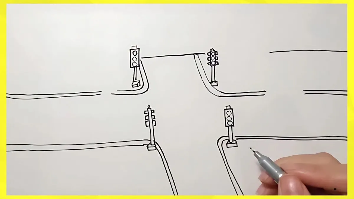 Bước 1: Phác thảo bố cục cơ bản cho bức tranh an toàn giao thông