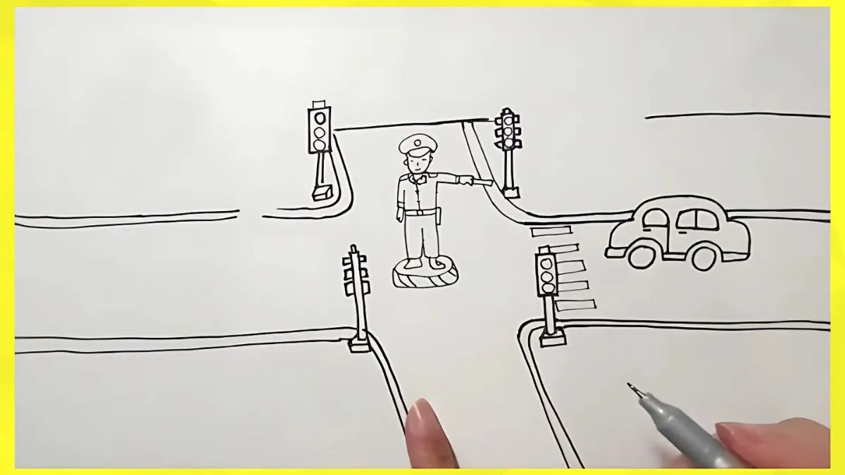 Bước 2: Vẽ các yếu tố giao thông chính như đường, đèn tín hiệu