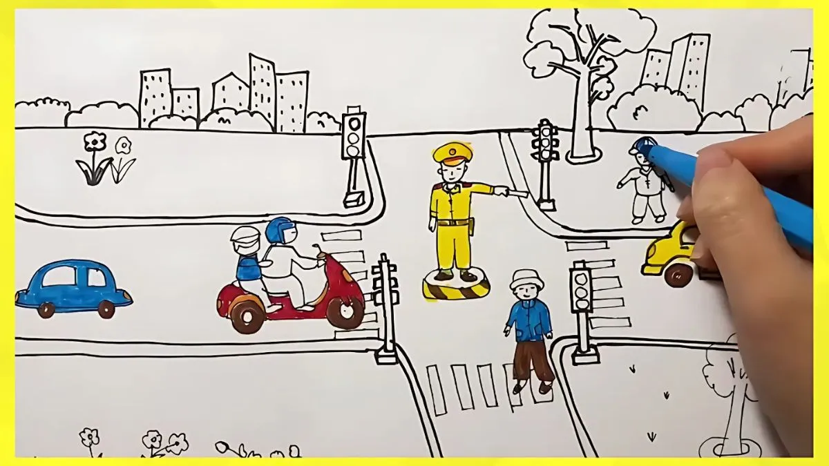 Bước 5: Tô màu cho bức tranh an toàn giao thông thêm sinh động