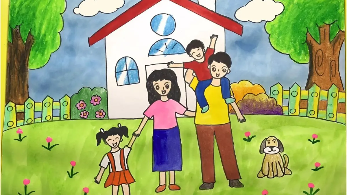 Tranh vẽ gia đình đơn giản thể hiện sự gắn kết