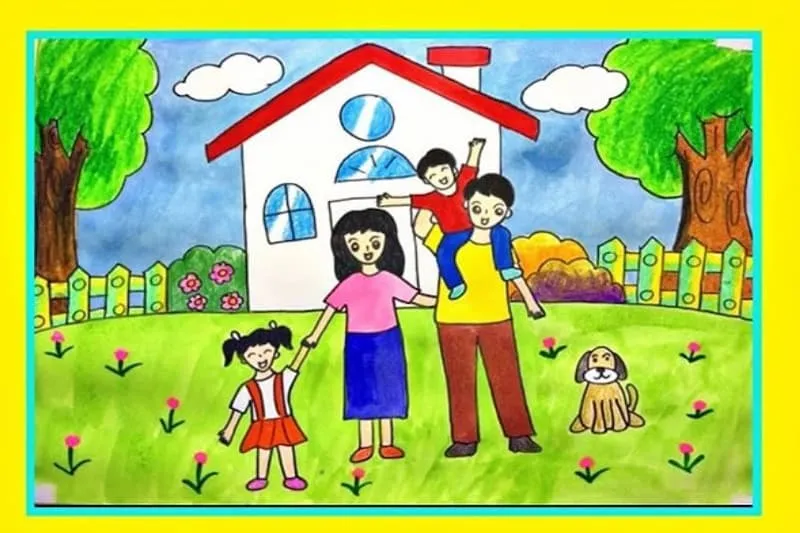 Bước 3: Hoàn thiện và tô màu tranh vẽ gia đình