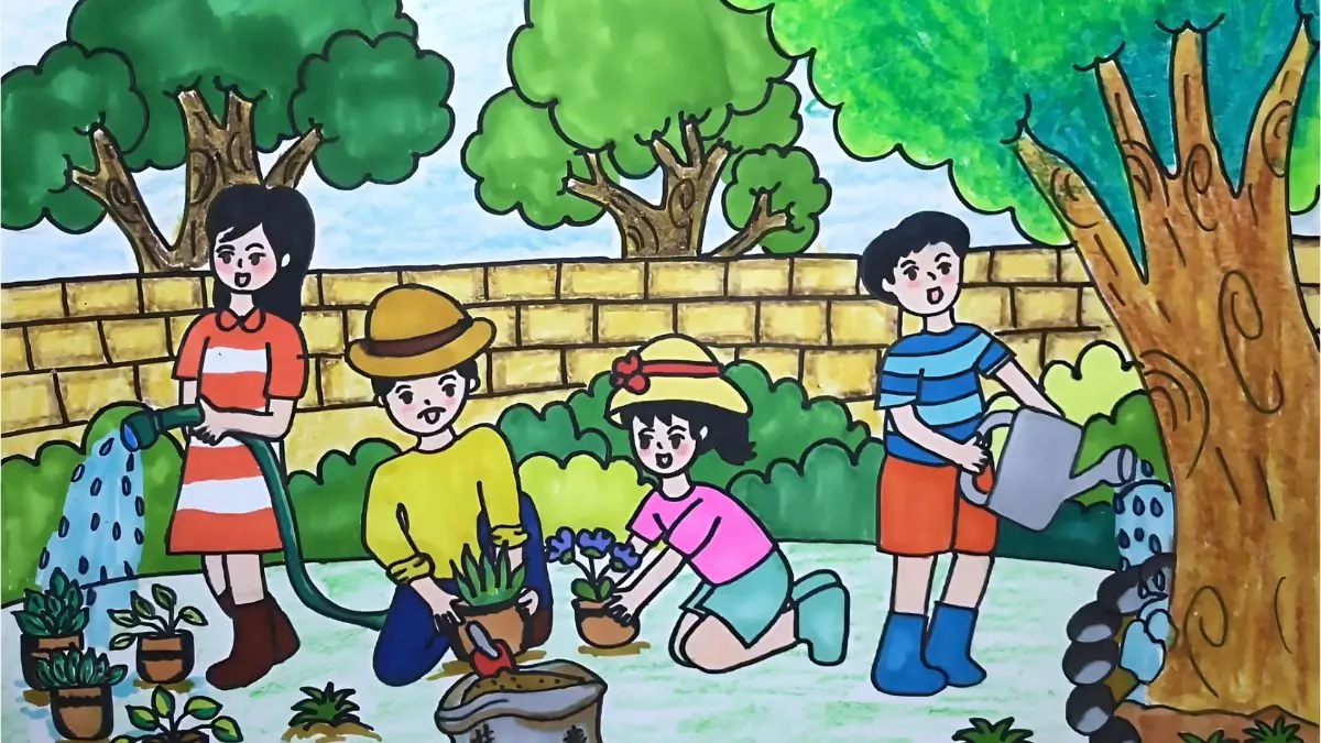 Vẽ tranh gia đình cùng nhau làm việc nhà