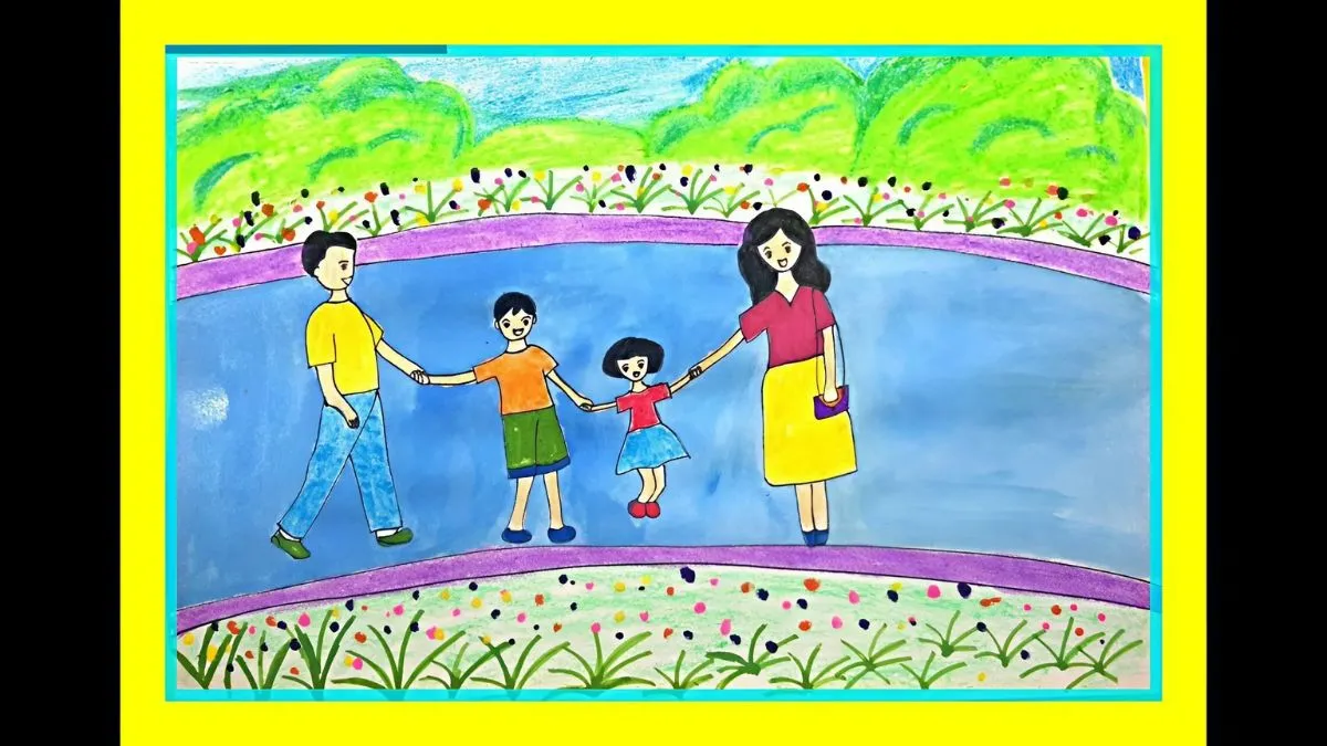 Vẽ tranh gia đình tham gia các hoạt động vui vẻ