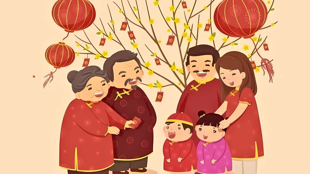 Cháu chúc Tết ông bà bên gia đình