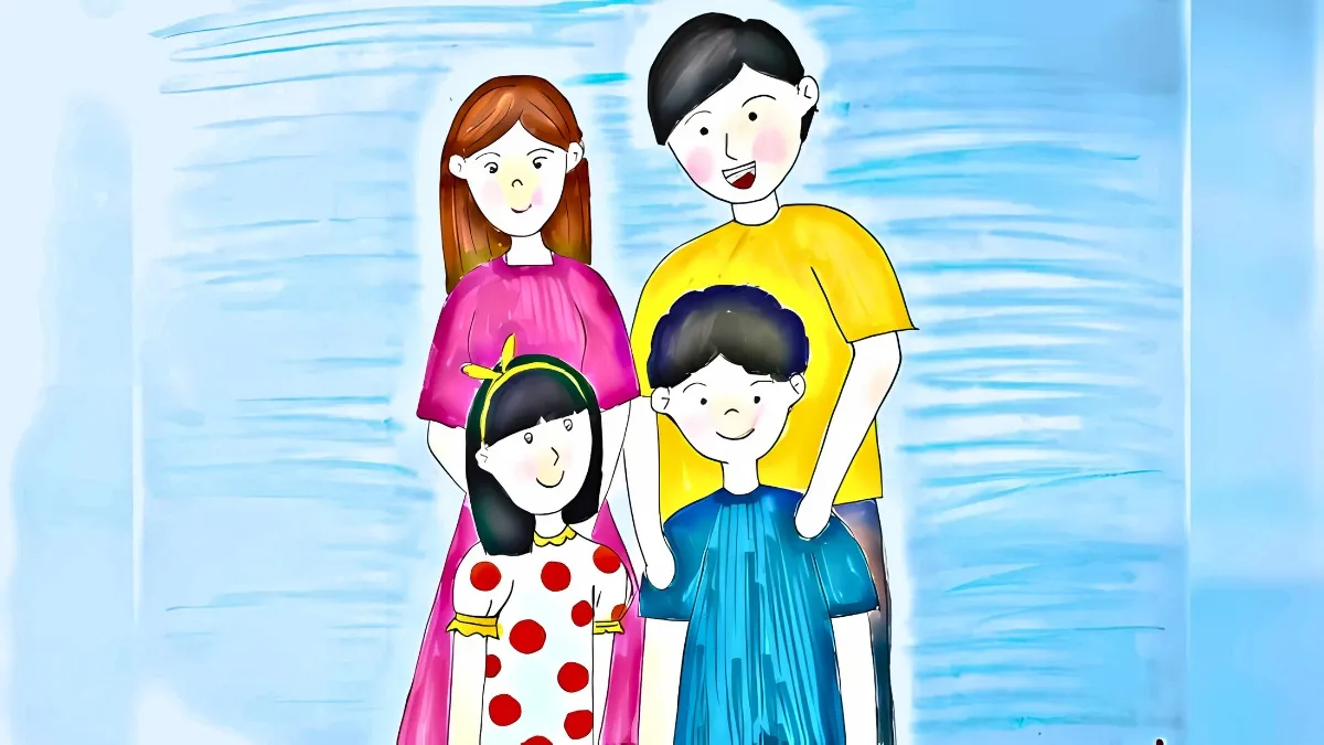 Hình vẽ chân dung gia đình hạnh phúc