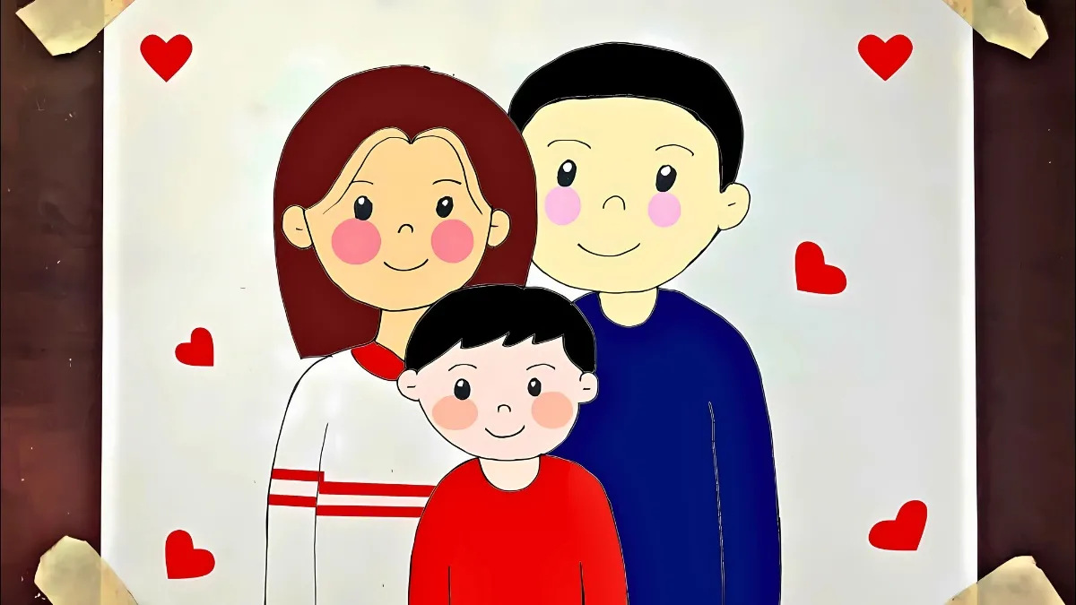 Tranh chân dung gia đình đơn giản, ngộ nghĩnh