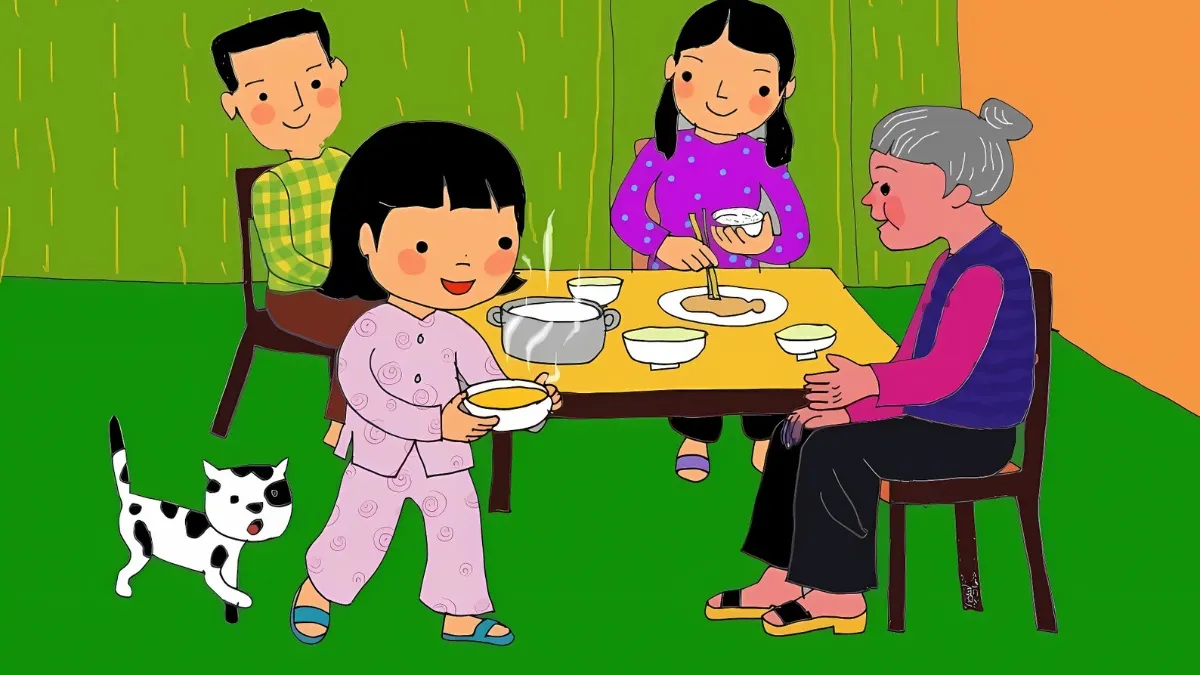 Tải mẫu ảnh vẽ tranh gia đình đang dùng bữa