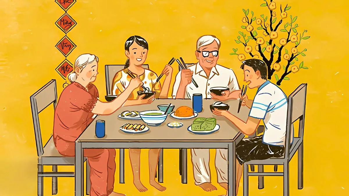 Tải vẽ tranh gia đình hạnh phúc bên mâm cơm