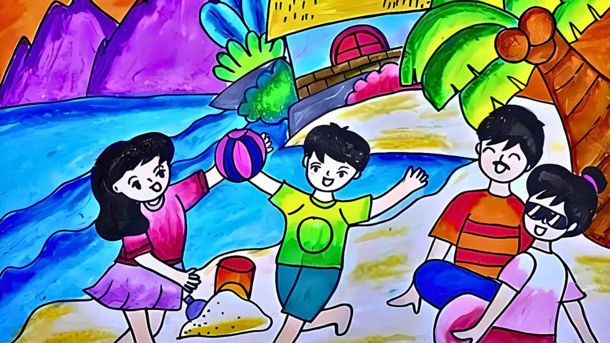 Vẽ tranh gia đình đi chơi xa