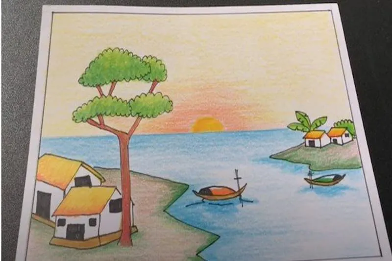 Vẽ tranh cảnh quan thiên nhiên: Tô màu cho cảnh nhà và sông