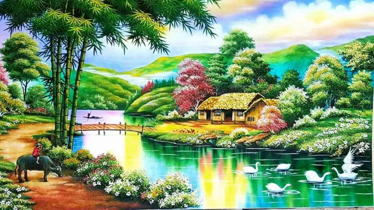 Ảnh vẽ tranh quê hương 4k với nhiều màu sắc