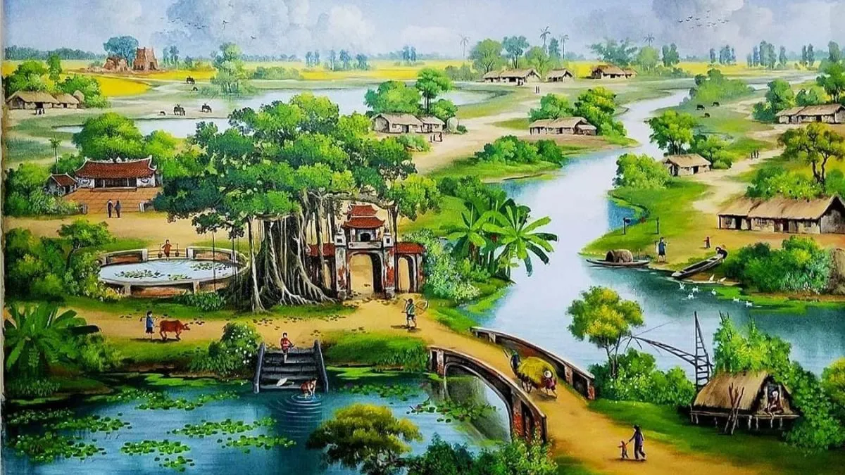 Vẽ tranh quê hương đơn giản với cảnh sinh hoạt