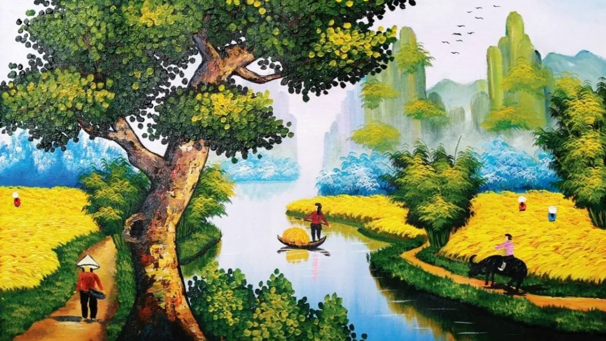 Vẽ tranh quê hương đẹp với cảnh hoàng hôn