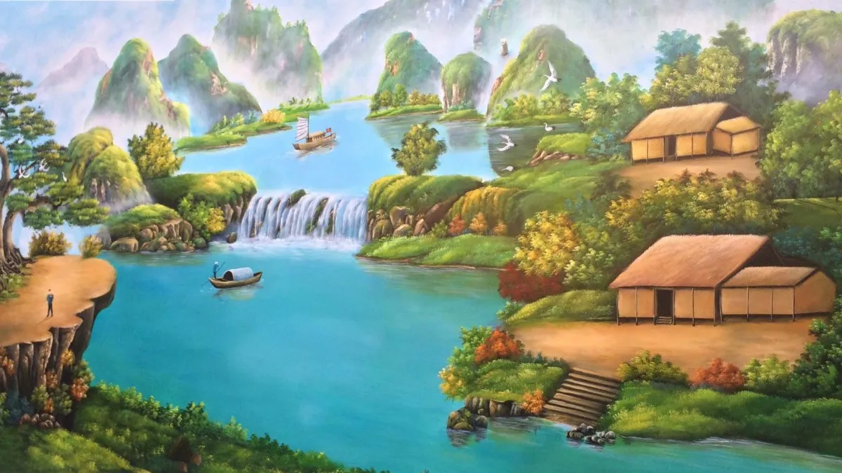 Vẽ tranh quê hương đẹp mới nhất với cánh đồng lúa