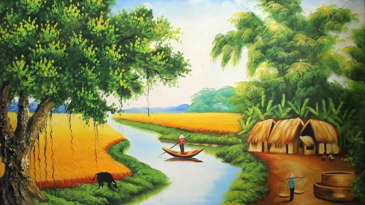 Vẽ tranh quê hương thanh bình với phong cảnh hữu tình