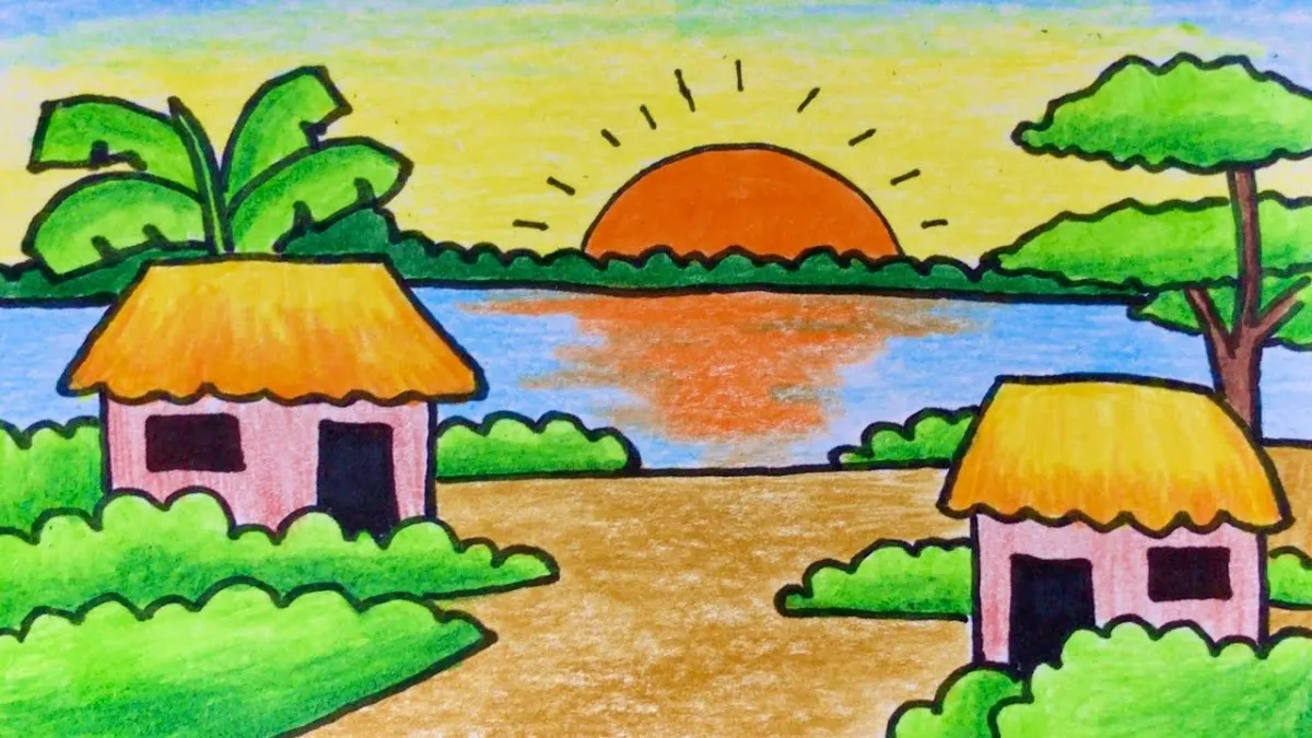Ảnh vẽ tranh quê hương đơn giản đẹp cho mọi lứa tuổi