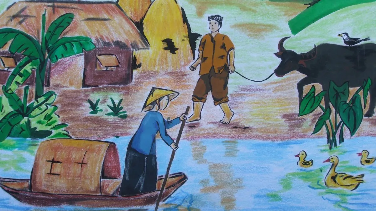 Hình ảnh vẽ tranh quê hương nhẹ nhàng, gần gũi
