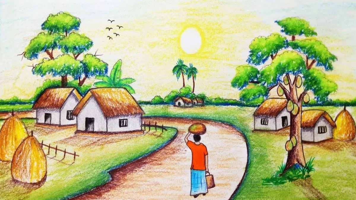 Hình ảnh vẽ tranh quê hương bình yên, gợi nhớ
