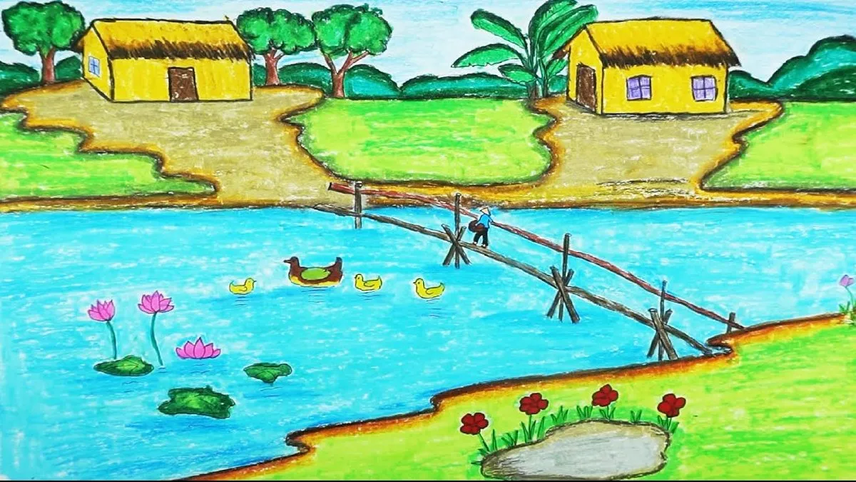 Hình ảnh vẽ tranh quê hương thanh cảnh, dễ nhìn