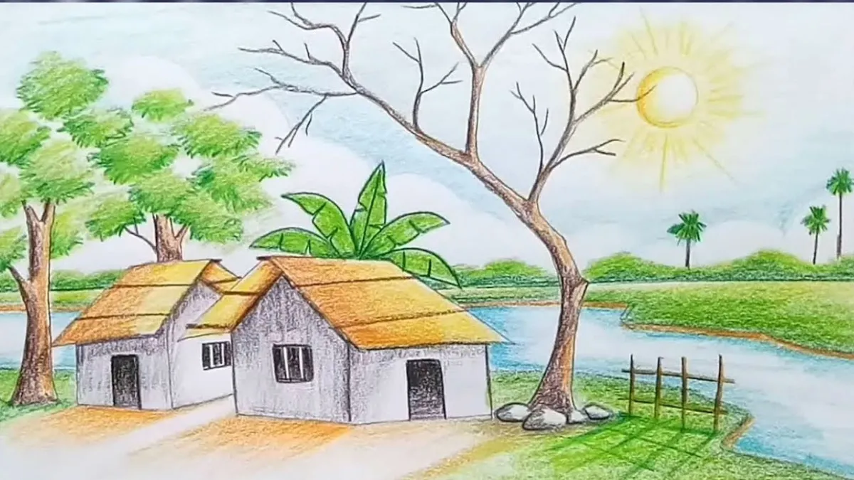 Mẫu hình ảnh vẽ tranh quê hương bình yên