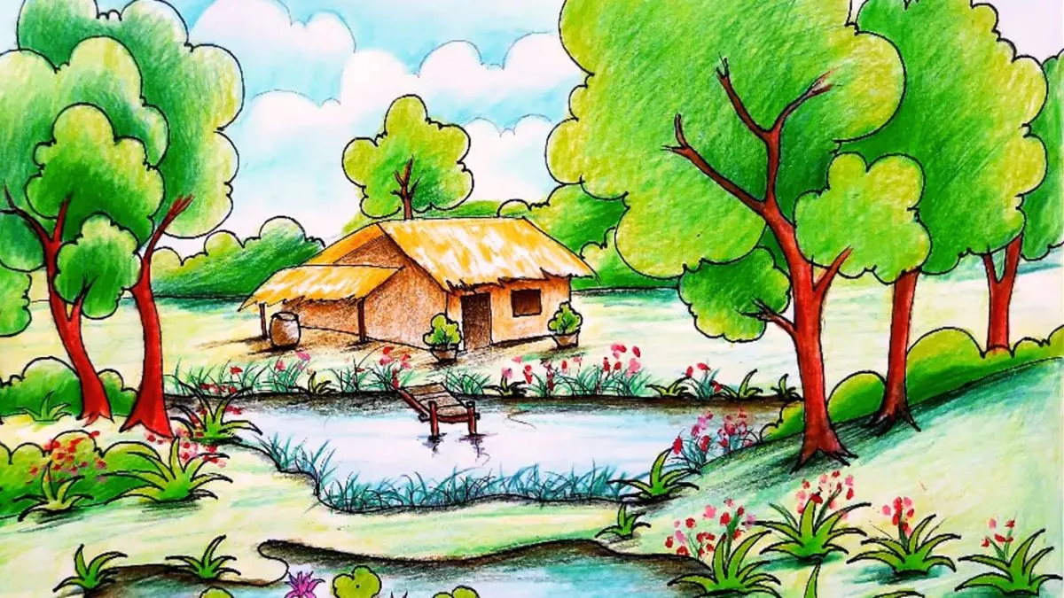 Hình ảnh vẽ tranh quê hương đơn giản nhất để tập vẽ