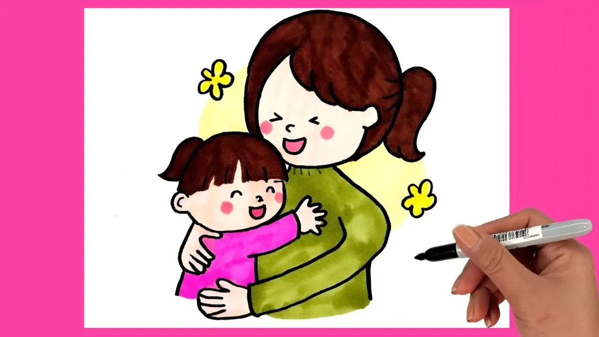 Bức vẽ ấn tượng về mẹ ôm con đầy tình cảm
