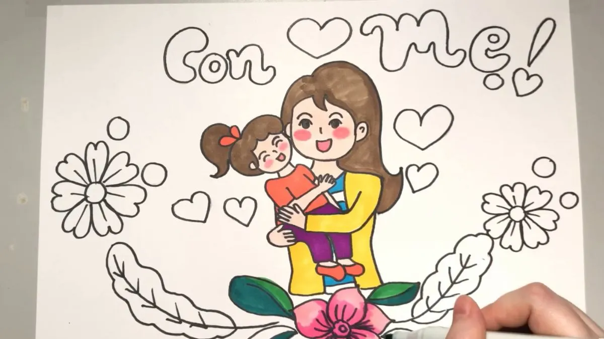 Hướng dẫn tô màu để hoàn thiện bức tranh vẽ mẹ