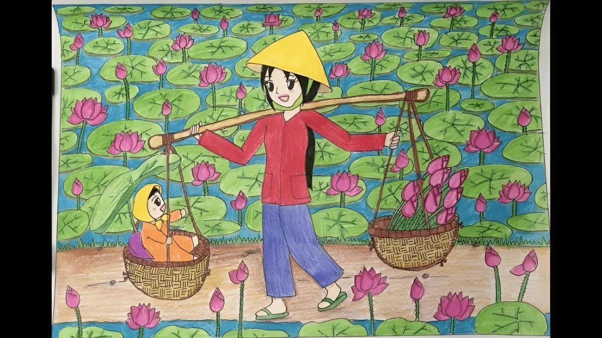 Mẹ và con gái cùng nhau đi chợ chiều